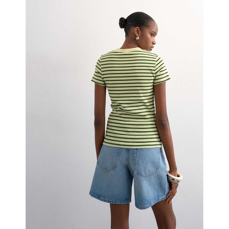 TOPSHOP Sally SS Stripe Rib Short Tee image number 1
